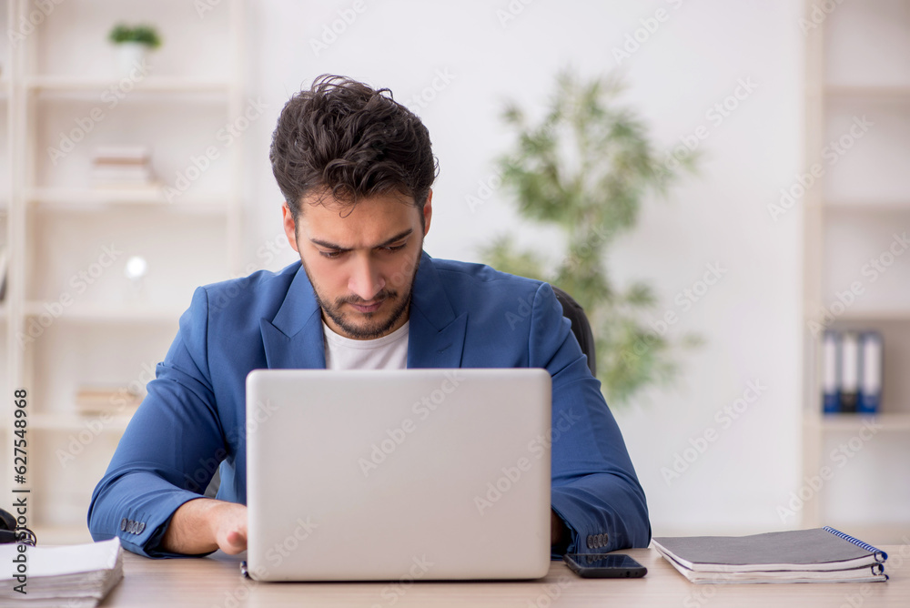 Young male employee working in the office Young male employee working in the office