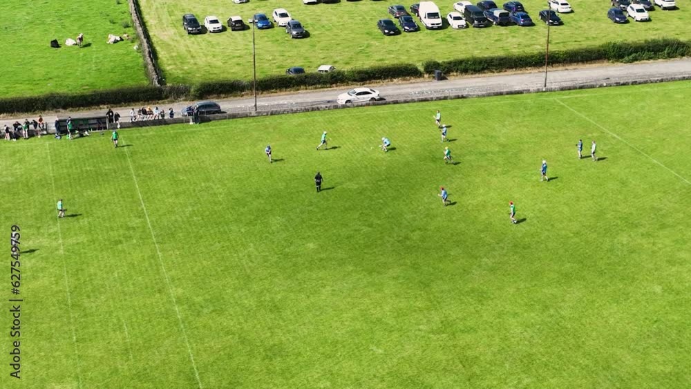 Aerial view of a Hurling Match at Shane O’Neill’s Hurling Club Glenarm Co Antrim Northern Ireland 18-07-23 Aerial view of a Hurling Match at Shane O’Neill’s Hurling Club Glenarm Co Antrim Northern Ireland 18-07-23