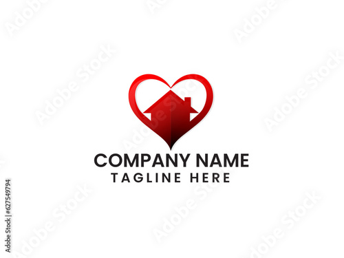 House care. Home love logo design. Real estate. Building. Love house. Cear logo. Business. Finance. Love vector. Premium template