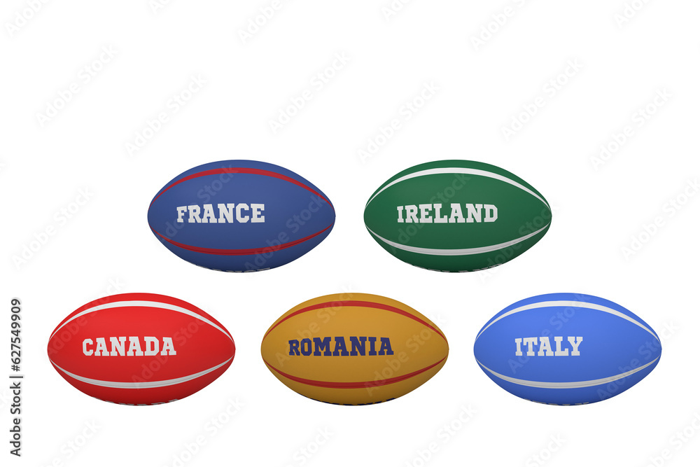 Digital png illustration of rugby balls with country names on transparent background Digital png illustration of rugby balls with country names on transparent background