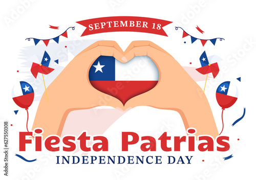 Chile Independence Day Vector Illustration of Fiestas Patrias Celebration with Waving Flag in National Holiday Flat Cartoon Hand Drawn Templates