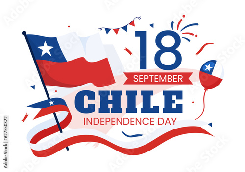 Chile Independence Day Vector Illustration of Fiestas Patrias Celebration with Waving Flag in National Holiday Flat Cartoon Hand Drawn Templates