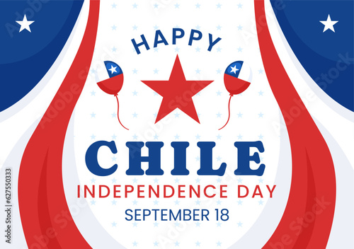 Chile Independence Day Vector Illustration of Fiestas Patrias Celebration with Waving Flag in National Holiday Flat Cartoon Hand Drawn Templates