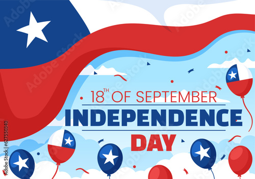 Chile Independence Day Vector Illustration of Fiestas Patrias Celebration with Waving Flag in National Holiday Flat Cartoon Hand Drawn Templates