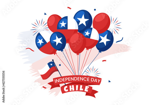 Chile Independence Day Vector Illustration of Fiestas Patrias Celebration with Waving Flag in National Holiday Flat Cartoon Hand Drawn Templates