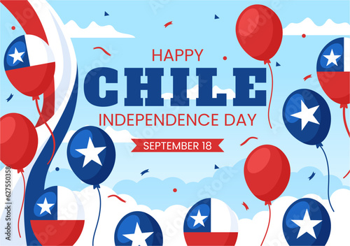 Chile Independence Day Vector Illustration of Fiestas Patrias Celebration with Waving Flag in National Holiday Flat Cartoon Hand Drawn Templates