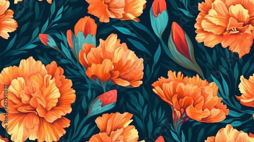 Carnations Flower Pattern with Vibrant Colors, Perfect for Invitations, Fabrics, and Floral-Themed Decorations. Generative AI
