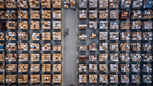 Modern Warehouse with Neatly Stacked Boxes and Crates, Creating an Impressive Industrial Scene. Generative AI