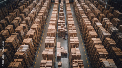 Modern Warehouse with Neatly Stacked Boxes and Crates  Creating an Impressive Industrial Scene. Generative AI