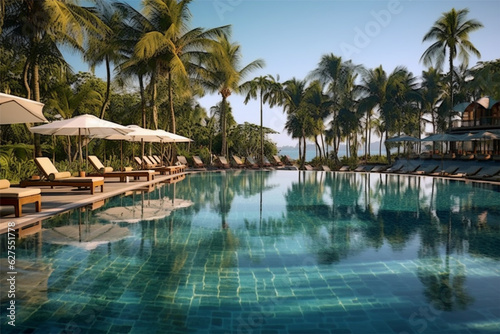 Swimming pool with gazebo in luxury hotel resort. © enter