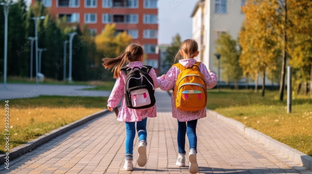 Obraz premium Back to school. Children go to school for study.