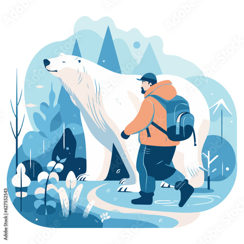 man exploring arctic landscape