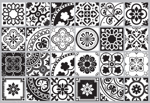 Set of patterned floor tiles. Mediterranean seamless pattern. Traditional Portuguese tiles. Vector illustration.