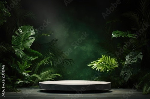 Round Stone Podium Stage For Product With Nature Garden Background Generated AI