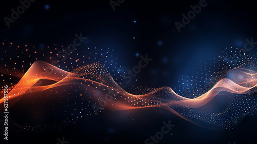 Abstract colorful waving particles. Cyber or technology background.