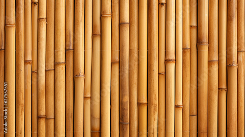 Brown and yellow bamboo wall background and texture. © Shanorsila