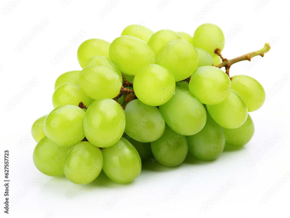 Green grapes on isolated white background.