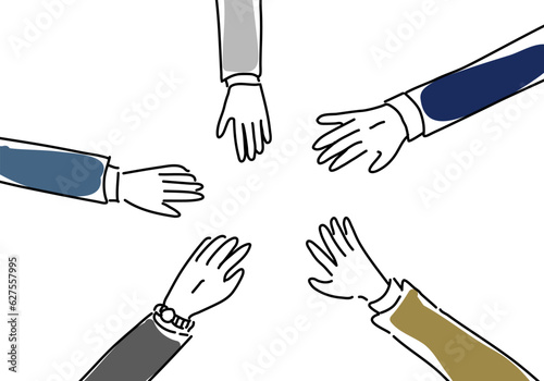 団結するビジネスパーソンの手のシンプル線画