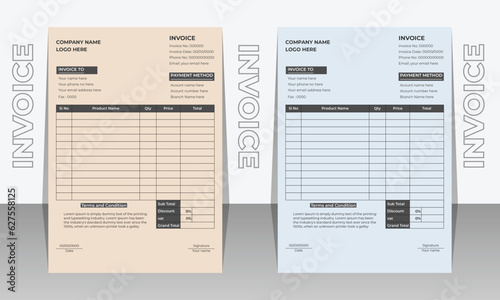 Creative modern and clean invoice design template. invoice bill template Premium Vector, business stationery design payment agreement design.