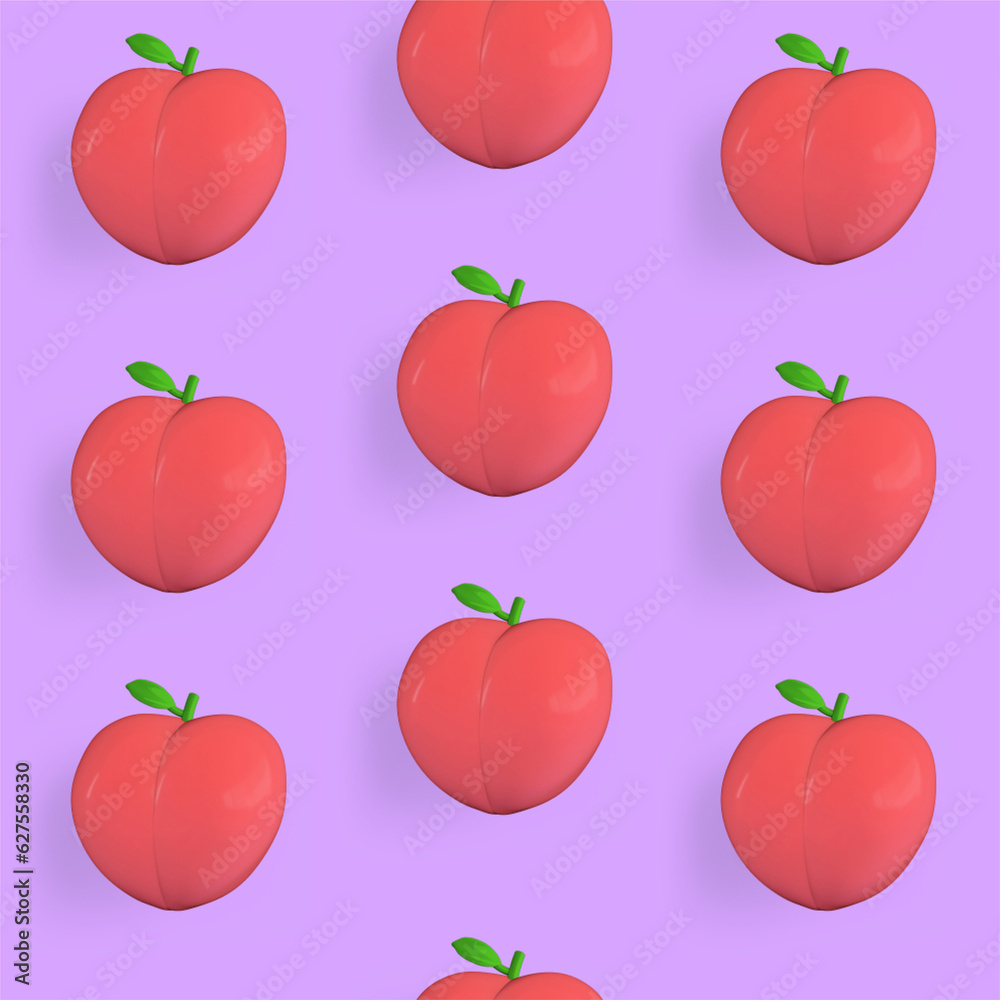 Exquisite peach seamless Pattern. 3D Render Fruit Illustration on a green Background. Exquisite peach seamless Pattern. 3D Render Fruit Illustration on a green Background.