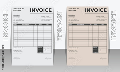 Minimal Corporate Business Invoice design template vector illustration bill form price invoice. business stationery design payment agreement design template.