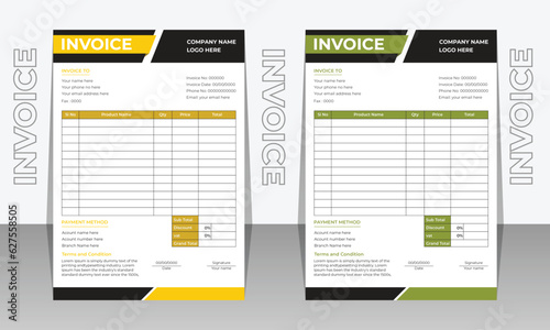 Invoice design template. Bill form business invoice accounting. Modern clean and Creative design template.