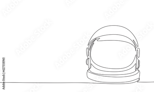 Space suit helmet outline. Helmet silhouette. One line continuous vector illustration. Line art, outline, vector