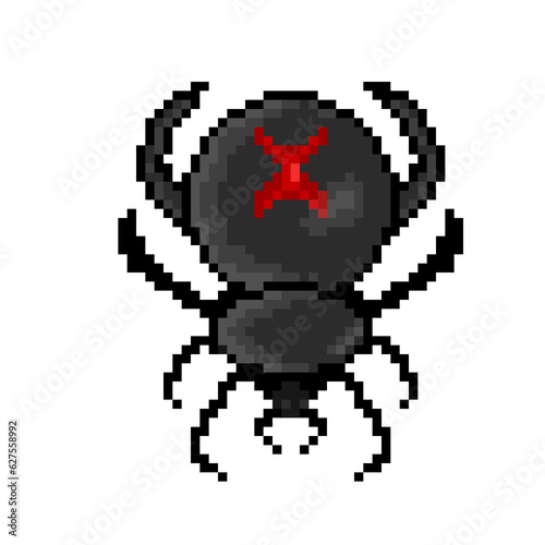 Spider black widow concept illustration pixel art icon