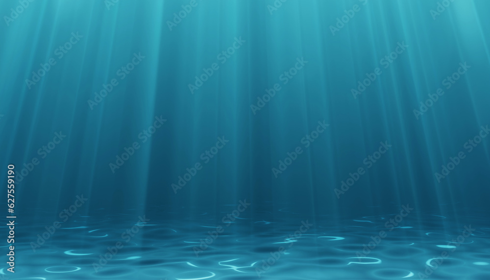 Fototapeta premium deep blue underwater sea ocean sunlight sunshine background 3d render.