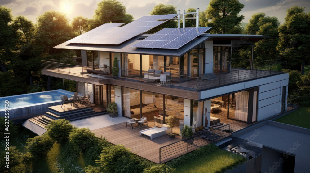 Modern Villa in the Woods with Solar Rooftop Installation Modern Villa in the Woods with Solar Rooftop Installation