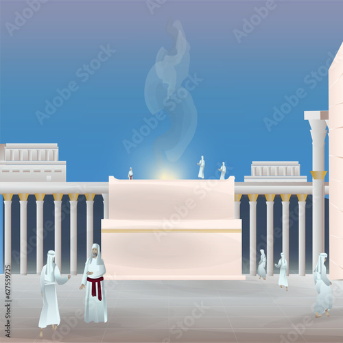 Second Temple Israel. The service of the priests in the temple of Israel at the time of Christ. Vector Bible stories illustration.