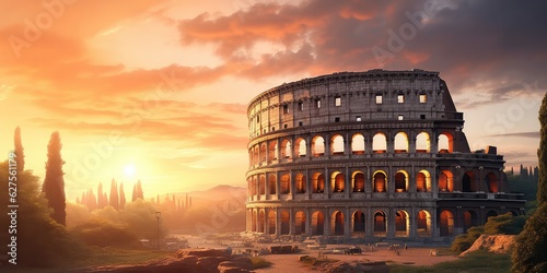 Coliseum at sunrise. Rome - Italy ,Generative AI photo