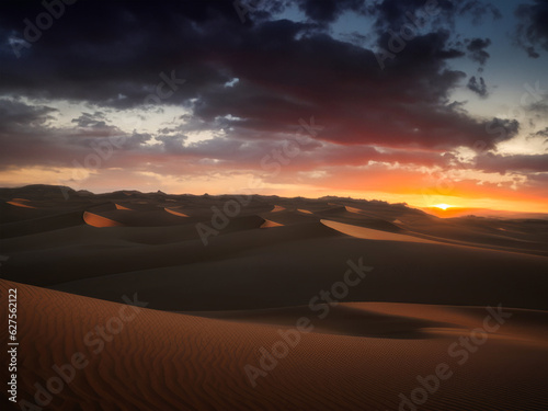 beautiful desert landscape with a dramatic sunset sky © khaled