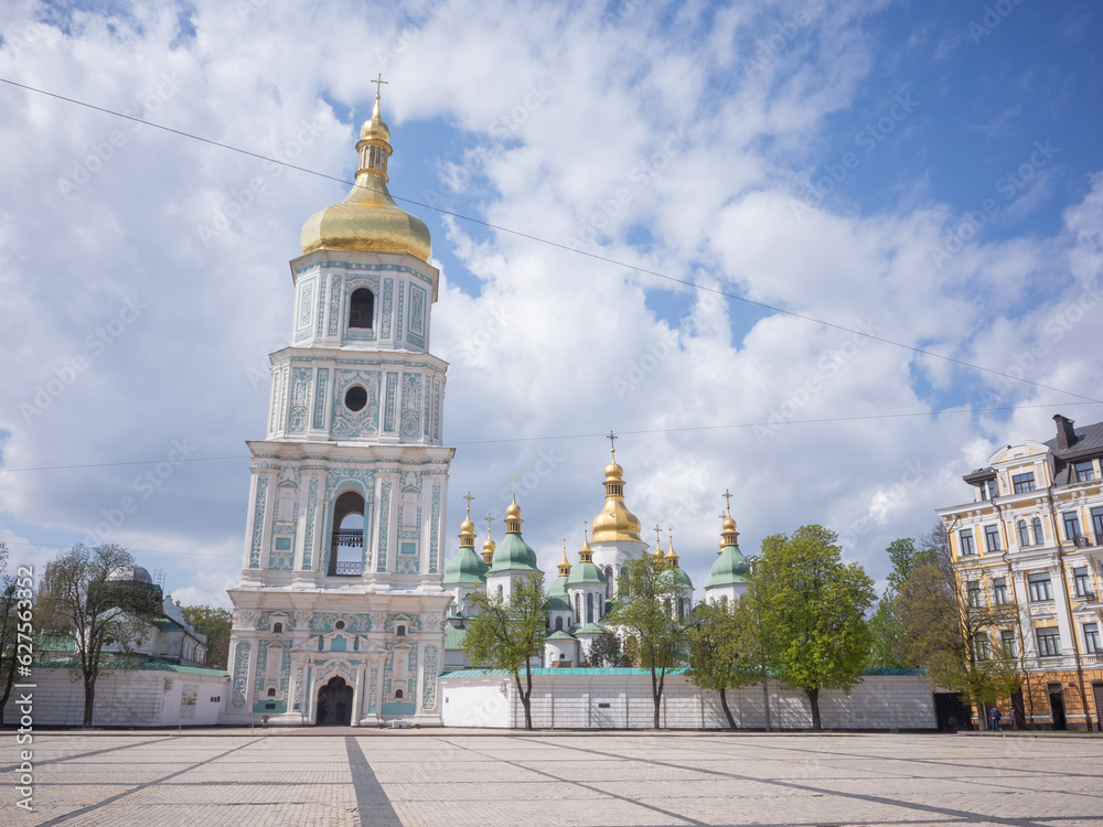 tower of saint sophia cathedral and blue sky in capital kyiv