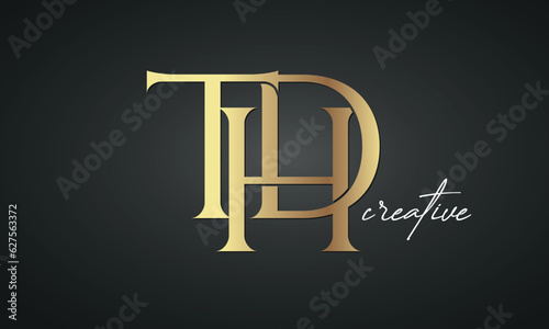 luxury letters THD golden logo icon premium monogram, creative royal logo design