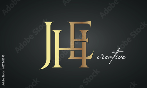 luxury letters JHE golden logo icon premium monogram, creative royal logo design photo