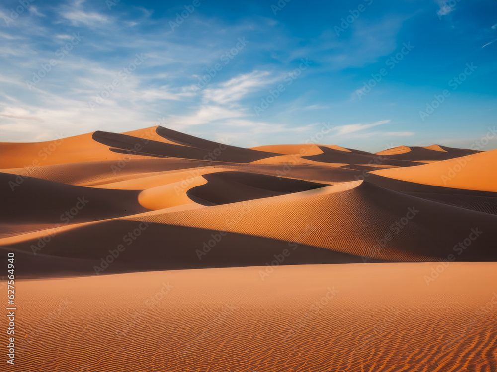 Naklejka premium Golden sand dunes in the desert, beautiful landscape