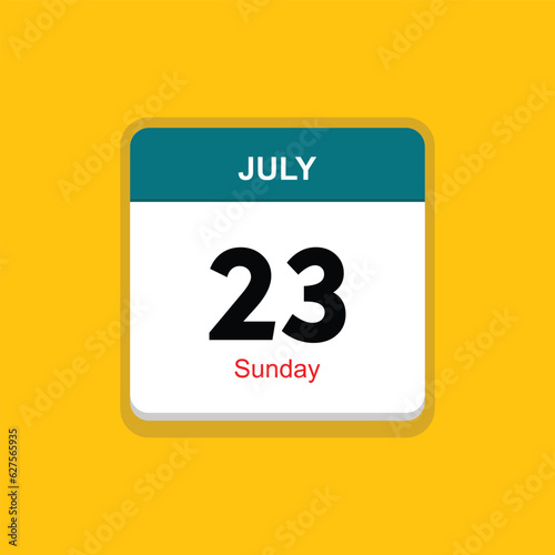 sunday 23 july icon with yellow background, calender icon