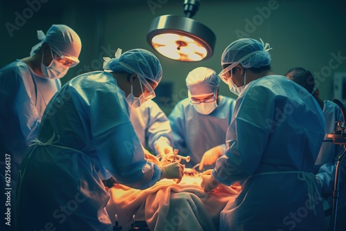 Teamwork view of surgeons performing life-saving surgery in hospital, operating room