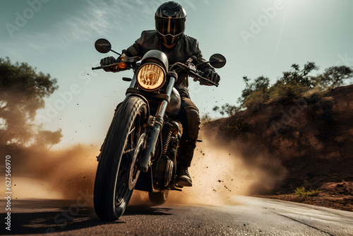 A man wearing a helmet and riding a motorcycle Fototapet