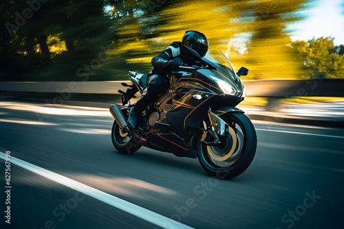 A motorcycle rider speeding on a road