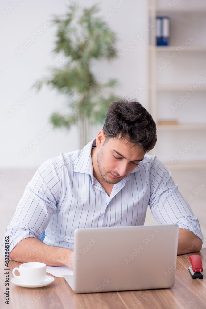 Young male employee working in the office