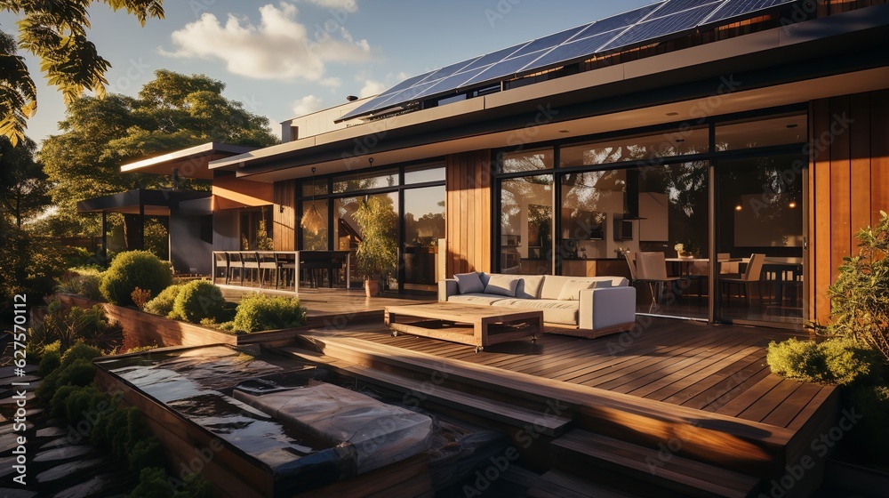 Fototapeta premium panels on the roof of a house. Generative AI