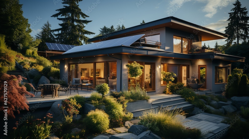 panels on the roof of a house. Generative AI panels on the roof of a house. Generative AI