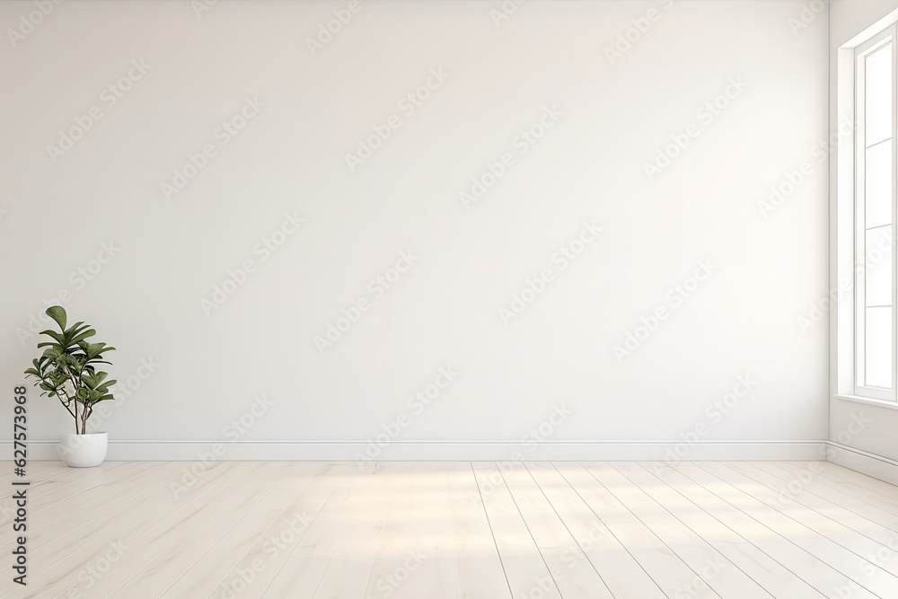 Minimal interior empty room with blank wall and floor with natural sun light cast shadow of window, cozy tone style background, copy space for mock-up, with Generative Ai. Minimal interior empty room with blank wall and floor with natural sun light cast shadow of window, cozy tone style background, copy space for mock-up, with Generative Ai.
