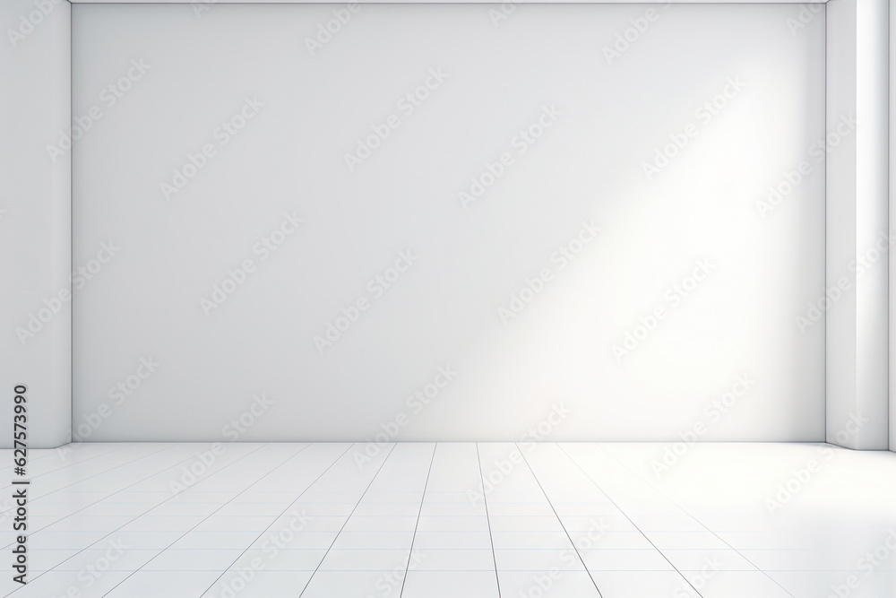Minimal interior empty room with blank wall and floor with natural sun light cast shadow of window, cozy tone style background, copy space for mock-up, with Generative Ai. Minimal interior empty room with blank wall and floor with natural sun light cast shadow of window, cozy tone style background, copy space for mock-up, with Generative Ai.