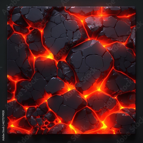 Glowing Lava Cracks on Dark Shiny Rocks, Unique Texture Tile with Mesmerizing Visuals. Generative AI