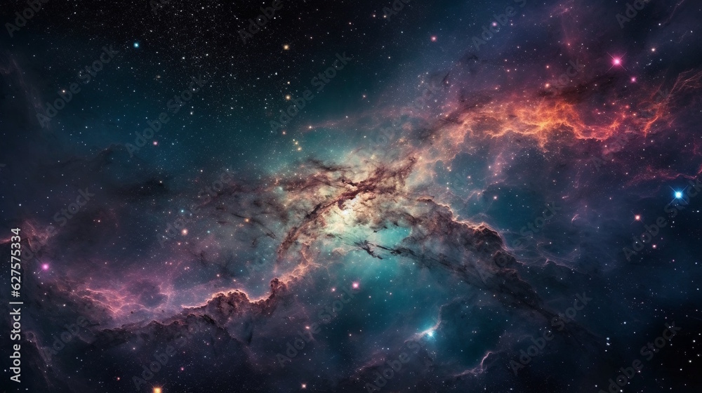 Vibrant Nebula and Galaxies, Hubble Space Telescope's Mesmerizing Cosmic Display. Generative AI