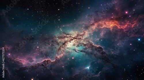 Fotografia Vibrant Nebula and Galaxies, Hubble Space Telescope's Mesmerizing Cosmic Display