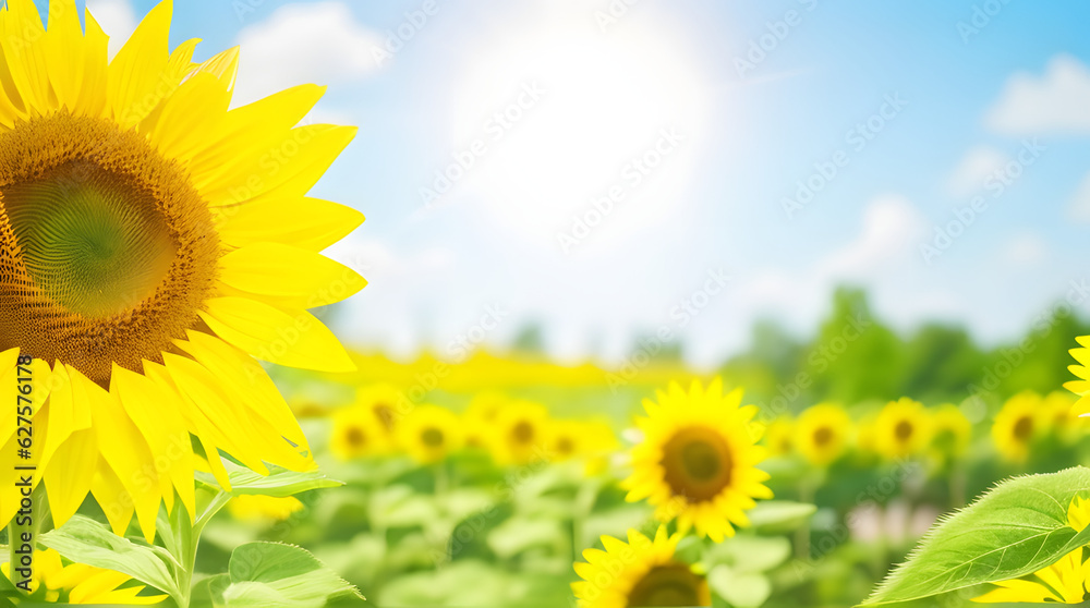 Fototapeta premium SUNFLOWER FIELD BACKGROUND - Generative AI technology